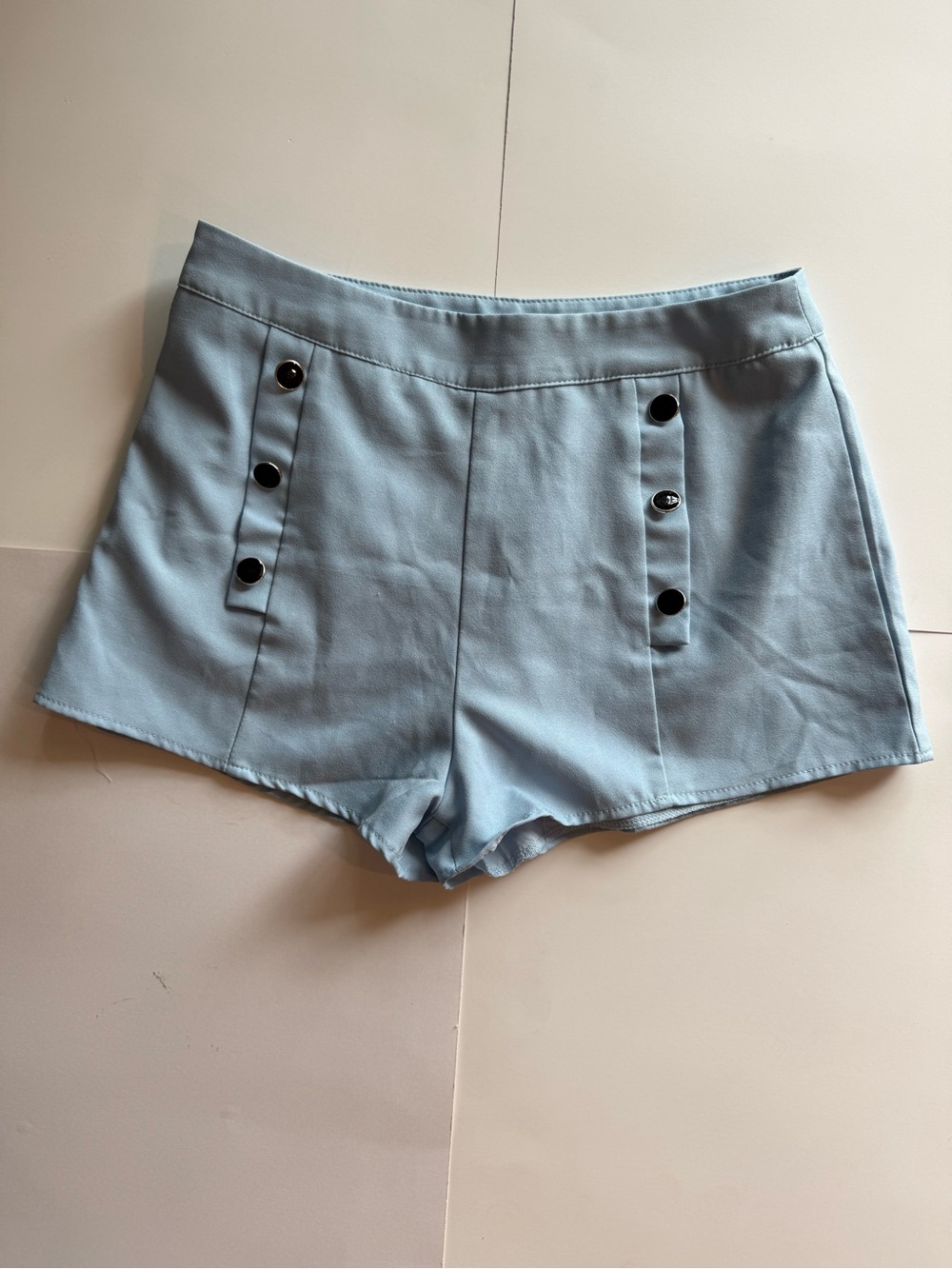 SHEIN Light Blue High-Waist Button Accent Women's Shorts